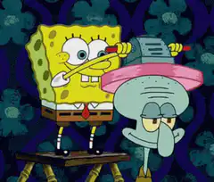 SpongeBob paints Squidward's head