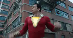 Shazam looking up and flexing