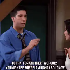Ross points and talks to Rachel