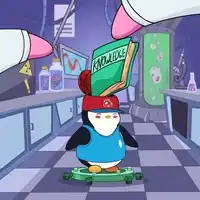 Penguin with book on head becomes big brain