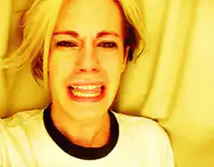 blonde woman crying and screaming