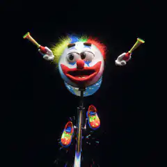 Clown juggling balls on unicycle