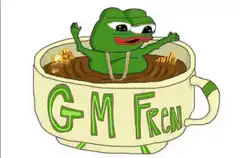 Pepe in a coffee cup with gold bars