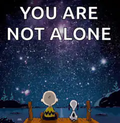 Charlie Brown and Snoopy under stars