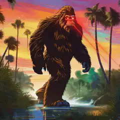 Bigfoot laser eyes sunset