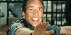 Nicolas Cage head on dinosaurs