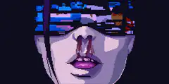 Pixel art girl with glitching eyes