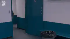 Man kicks trash can out of bathroom stall