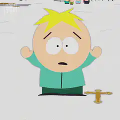 Towelie shrugs with golden cross