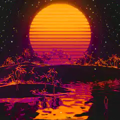 Synthwave sunset with palm trees