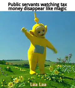Laa Laa dancing with magic text