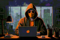 Hacker hoodie laptop glitch