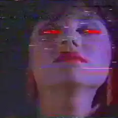 Woman with glowing red eyes