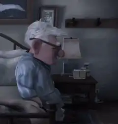 Carl Fredricksen wakes up in bed