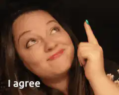 Woman pointing up saying I agree