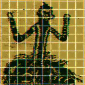 Colorful grid background with dancing figure