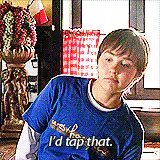 Girl in blue shirt says I'd tap that