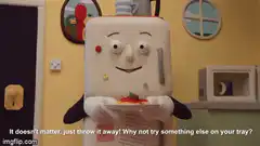 Postman Pat throws away food
