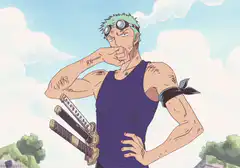 Roronoa Zoro thinking with swords
