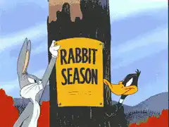 Bugs Bunny flips Duck Season sign