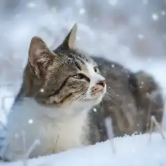 tabby cat in snow