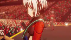 anime girl playing guitar on stage