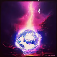 bearded man in energy sphere with lightning