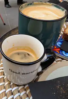 Good morning coffee mug with latte art