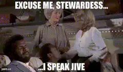 Excuse me stewardess I speak jive