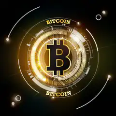 Glowing Bitcoin Logo with Circuit Rings