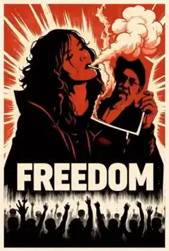 Freedom poster with burning photo