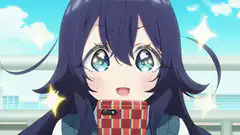 Anime girl with sparkling eyes holding phone