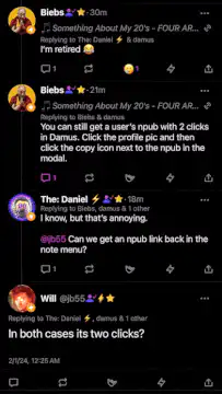 Twitter user profile and menu
