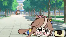 Chibi horse girls running and jumping