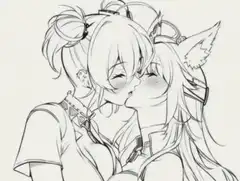 Anime girls kissing sketch animation