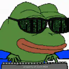 Pepe typing with matrix sunglasses