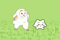 Cute owl and cloud character dancing