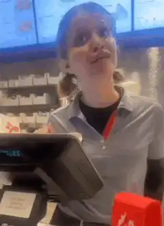 Fast food worker confused face