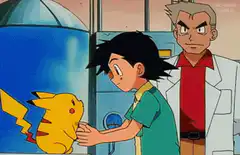 Ash hugs Pikachu and gets shocked