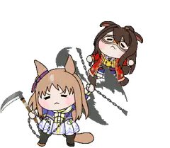 Chibi horse girls with scythe and chains