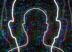 glitchy white outline heads