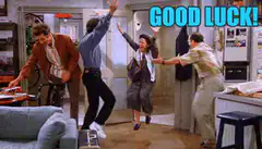 Friends cast cheering good luck