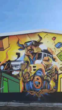 Graffiti bull shooting laser beams from eyes