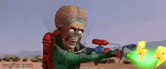 Alien with ray gun shooting lightning