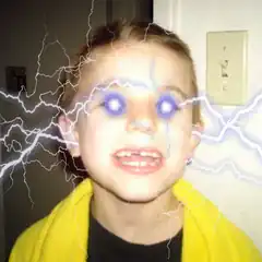 kid with glowing eyes and lightning