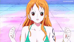 Nami with money signs in eyes