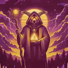 Wizard bear zooming out to reveal landscape