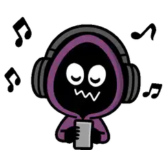 cartoon character listening to music with headphones