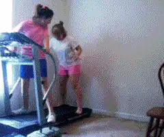 Girl falls off treadmill