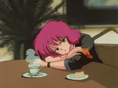 Pink-haired anime girl resting on table